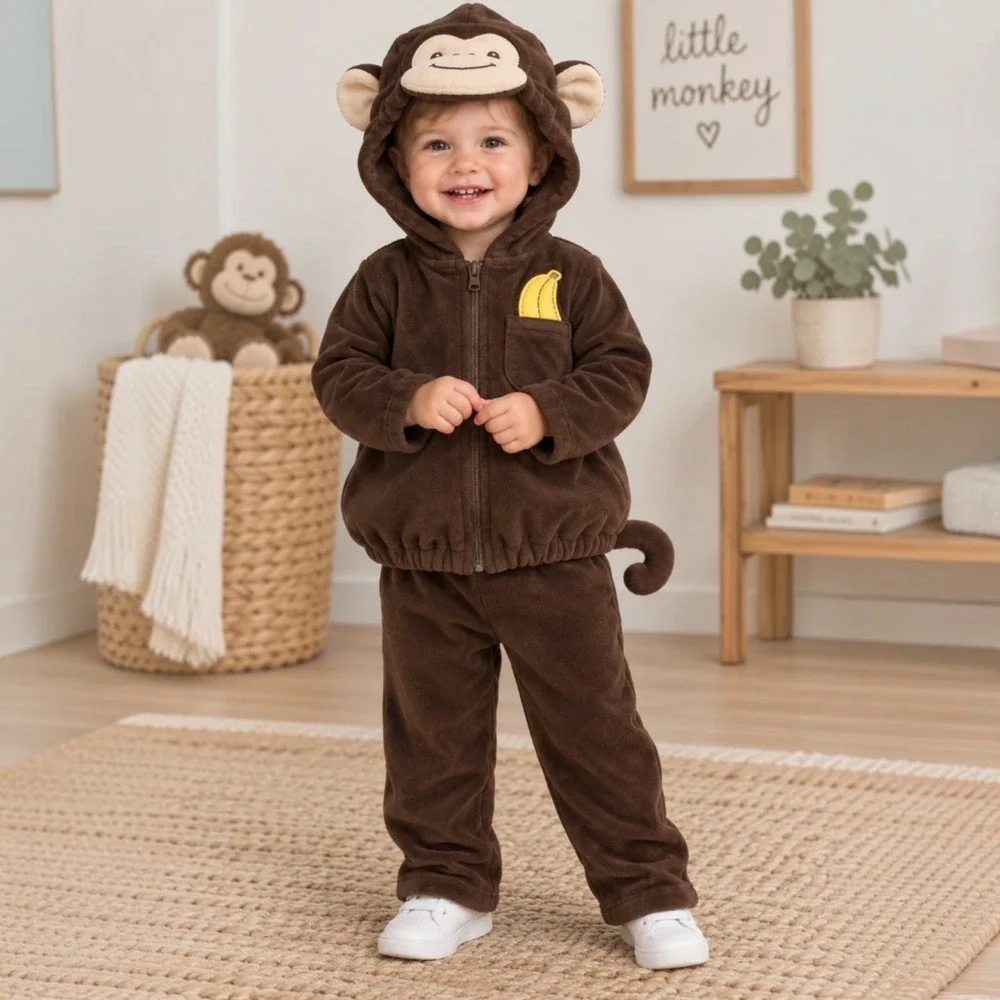 Carter's 24M Monkey Costume 2 Piece Brown Fleece Hoodie Pants Halloween